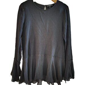 Theory Womens Black Lexanda Peplum Tunic Sheer Top size Medium whimsigoth Witchy